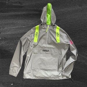 Forever 21 Gray and Neon Green NASA Jacket